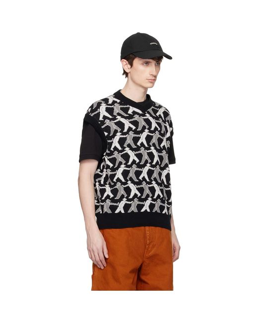 vowels Black Tag-A-Long Knitted Vest for men