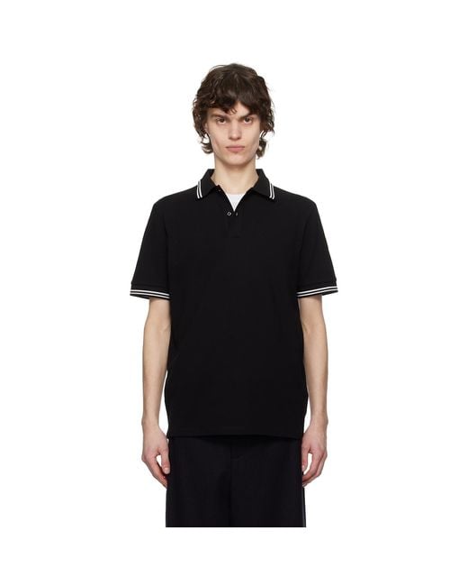 Moncler Black Striped Trim Cotton Piquet Polo for men