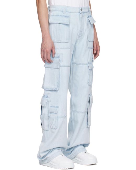 Versace White Paneled Denim Cargo Pants for men