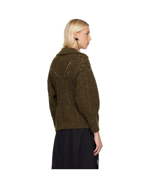 Simone Rocha Green Khaki Sculpted Chunky Knit Chain Detail Cardigan