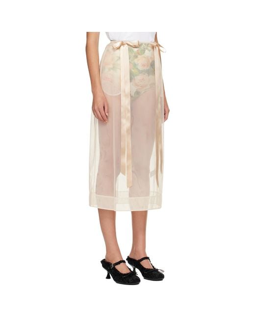 Simone Rocha Natural Sheer Bow Ribbon Pencil Midi Skirt