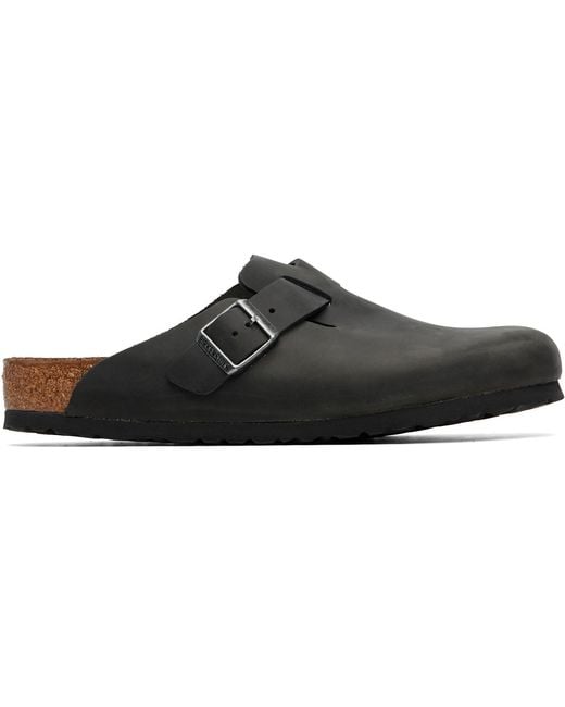 Birkenstock Black Regular Boston Oiled Leather Slip-On Loafers for men