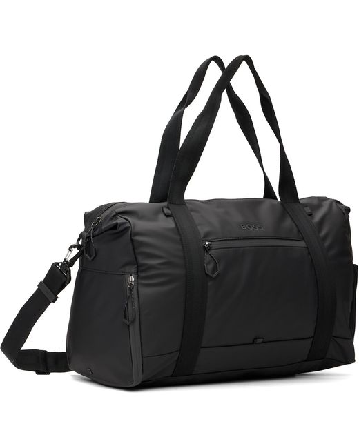 Boss Black Reflective Details Faux-Leather Holdall Duffle Bag for men