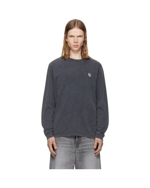 Maison Kitsuné Gray Fox Head Faded Comfort Long Sleeve T-Shirt for men