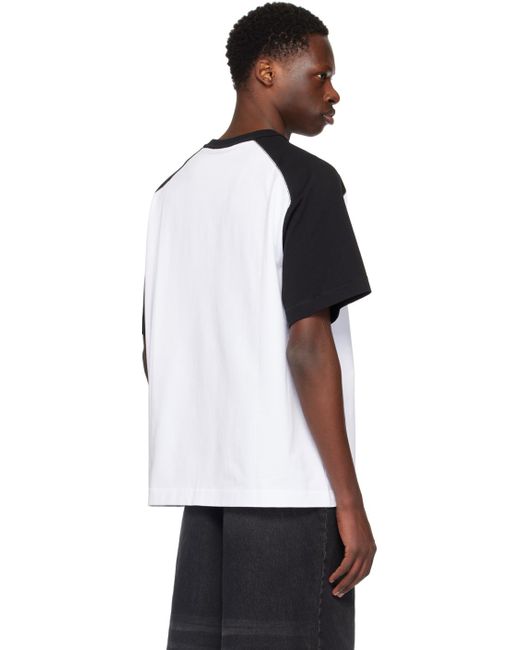 T-shirt noir et blanc à logo modifié gaufré Alexander Wang pour homme en coloris White