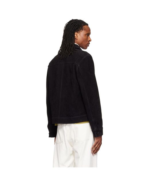 AMI Black Embossed Ami De Coeur Suede Leather Jacket for men