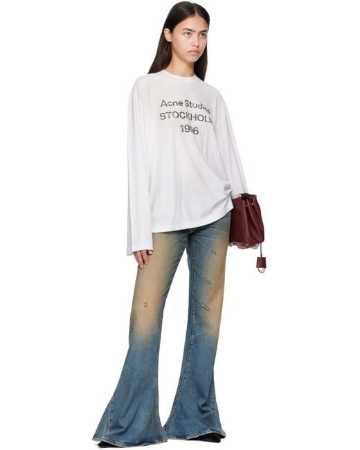 Acne White Off- Logo Relaxed-Fit T-Shirt