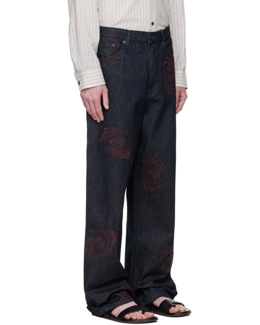 メンズ Dries Van Noten ネイビー Embroidered Pattern ジーンズ Blue