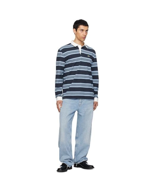 Lacoste Blue Relaxed Fit Striped Piqué Rugby Polo for men