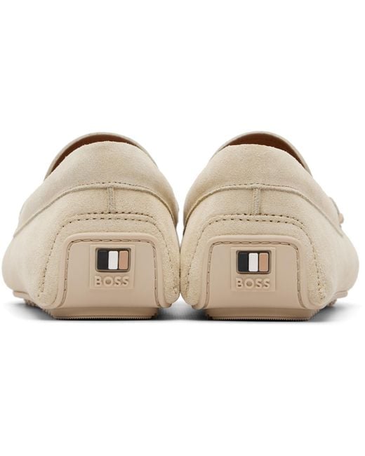 Boss White Off- Penny-Trim Suede Loafers for men