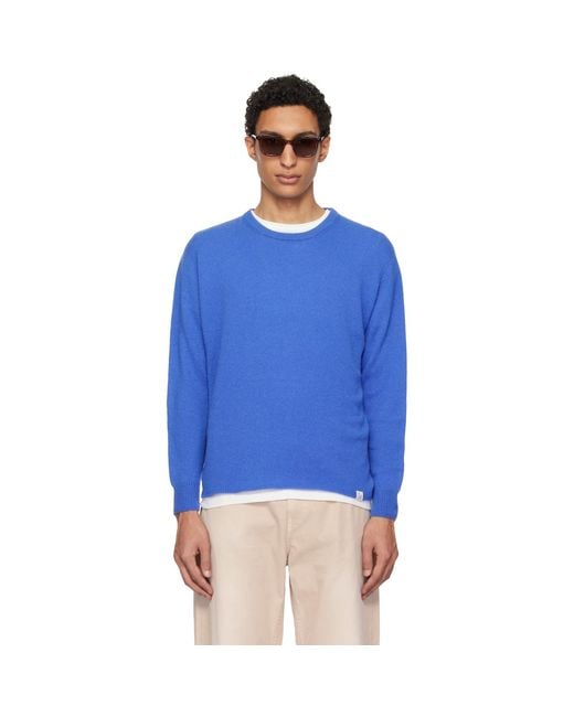 Merz B. Schwanen Blue Lightweight Merino Wool-Cashmere-Silk Sweater for men