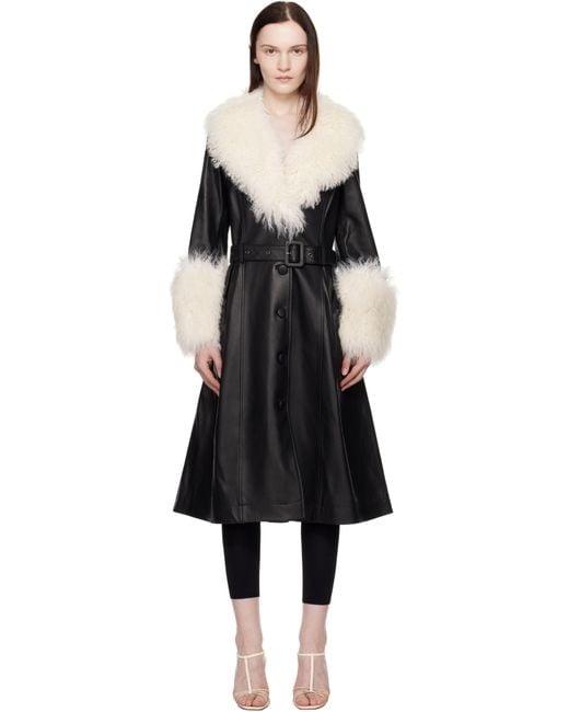 Saks Potts ブラック＆オフホワイト Foxy シアリングコート Black