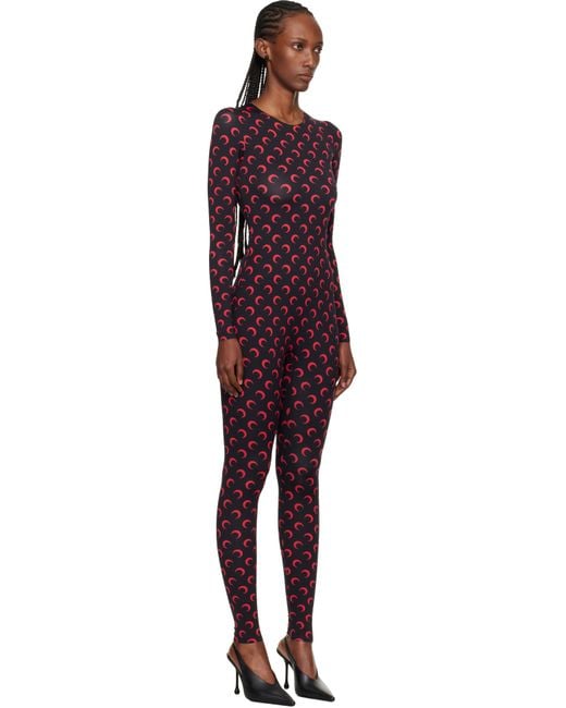 MARINE SERRE Black Moon Printed Jersey Ls Jumpsuit