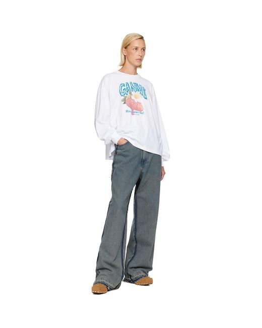 Ganni White Long Sleeve Strawberry T-Shirt