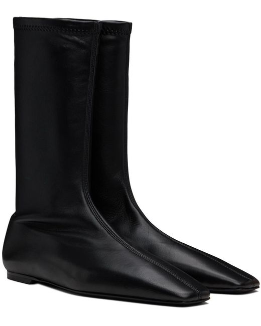 Totême  Black Mid-Calf Lambskin Sock Boots