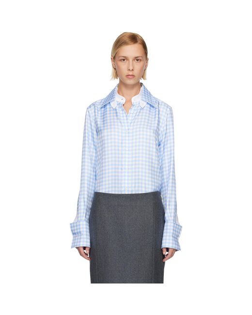 Thom Browne Blue Silk Twill Gingham Shirt
