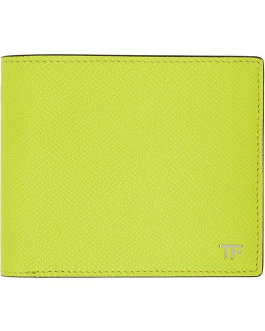 Petit portefeuille vert en cuir grainé à deux volets Tom Ford pour homme en coloris Yellow