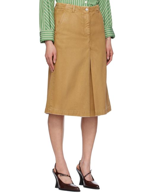 Dries Van Noten Natural Pleated Denim Midi Skirt