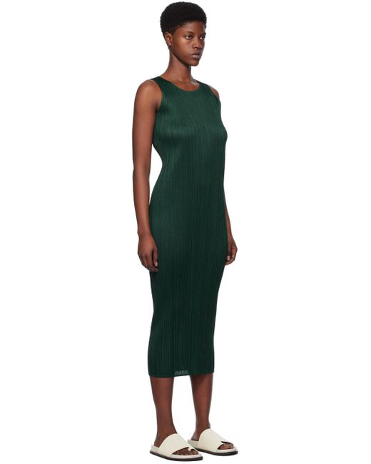 Pleats Please Issey Miyake Black Green Basics Maxi Dress