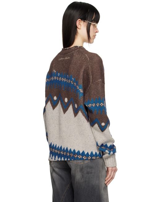 Acne マルチカラー ジャカード ウール カーディガン Blue