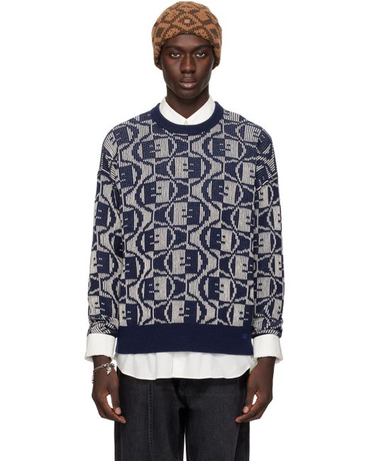 Acne Black Navy Jacquard Sweater for men