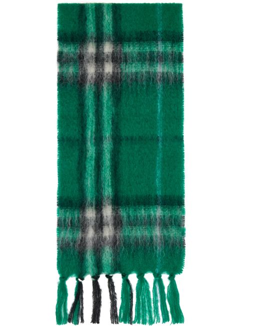 Burberry Green Check Mohair Wool Scarf