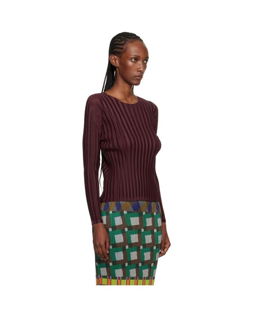 Pleats Please Issey Miyake Red Burgundy Rib Pleats January T-Shirt