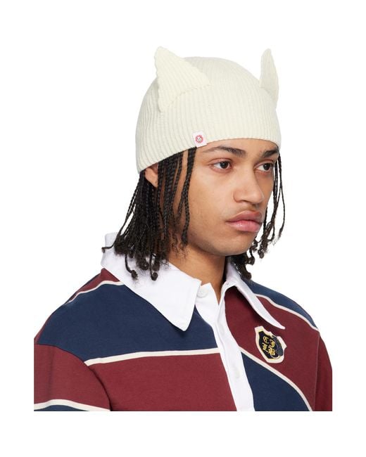 Charles Jeffrey White Off- Ears Rib Beanie for men