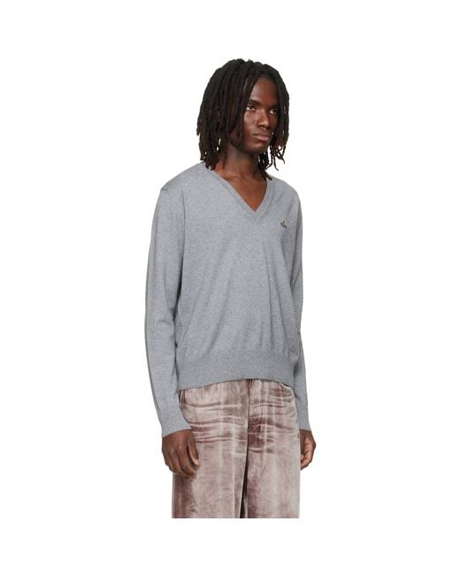 Vivienne Westwood Gray Mark V-Neck Sweater for men