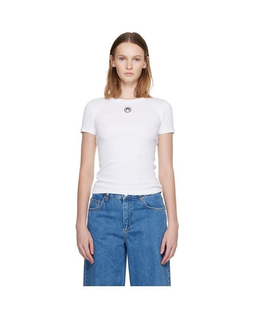 MARINE SERRE Blue Moon Logo Ribbed Jersey Baby Fit T-shirt