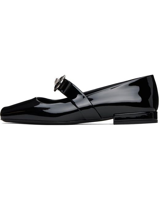Versace Black Gianni Ribbon Open Patent Ballerina Flats