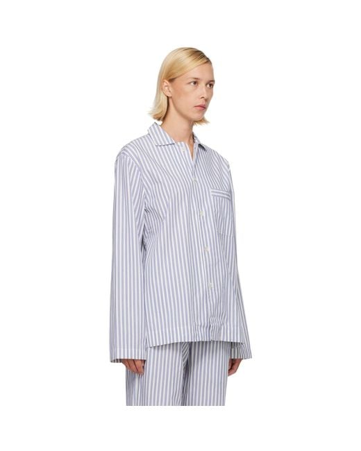 Tekla Blue Poplin Long-Sleeved Pyjama Shirt