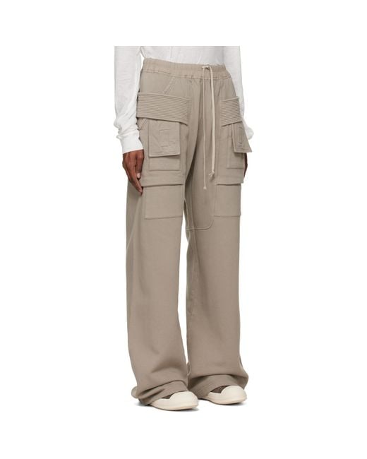 Rick Owens Natural Tower Creatch Wide Drawstring Cargo Pants for men