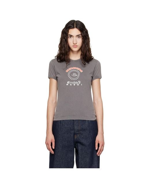 Marni Gray Cotton Sunshine Print T-Shirt