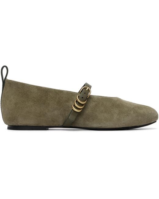 Rag & Bone Black Khaki Spire Suede Mary Jane Flats