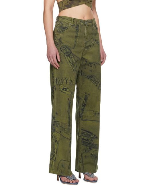Blumarine Green Khaki Printed Jeans