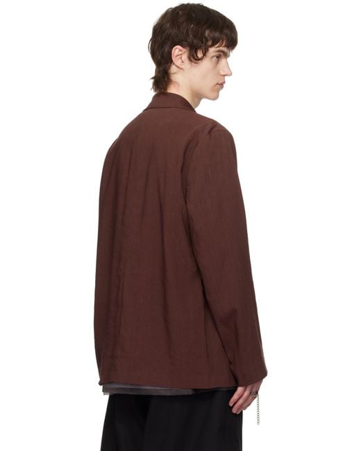 Dries Van Noten Brown Burgundy Notched Lapel Blazer for men