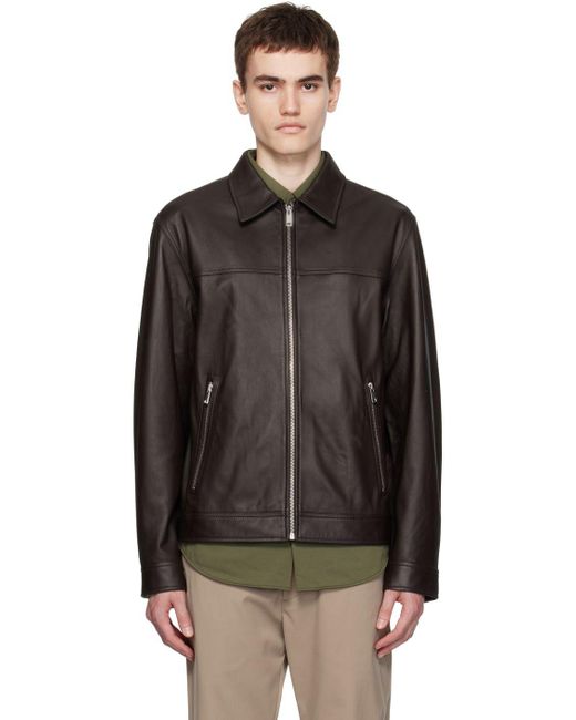 Theory Black Brown Rhett Leather Jacket for men