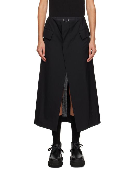 Sacai Black Wrap Midi Skirt
