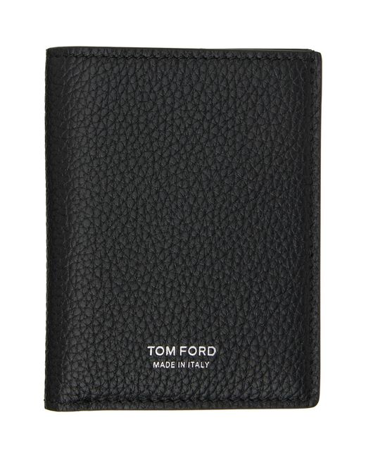 Tom Ford Black Grain Leather Folding Card Holder for men