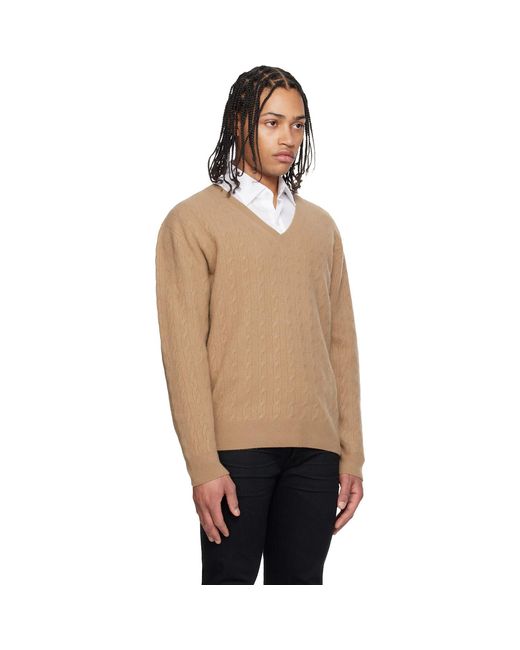 Tom Ford Black Tan Cable Lambswool Ls V-Neck Sweater for men