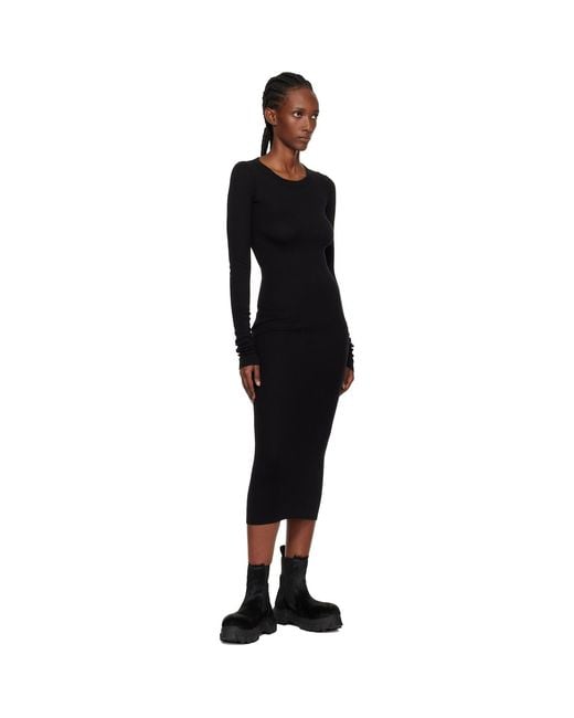 Rick Owens Black Concordians Rib Long Sleeve Midi Dress