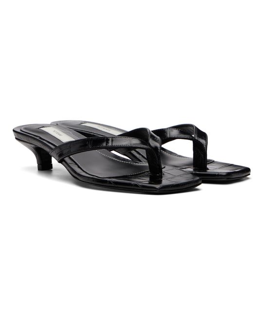 Totême Black Croco-Embossed Heeled Flip-Flops
