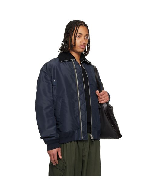 Sacai Blue Nylon Twill Blouson Bomber Jacket for men
