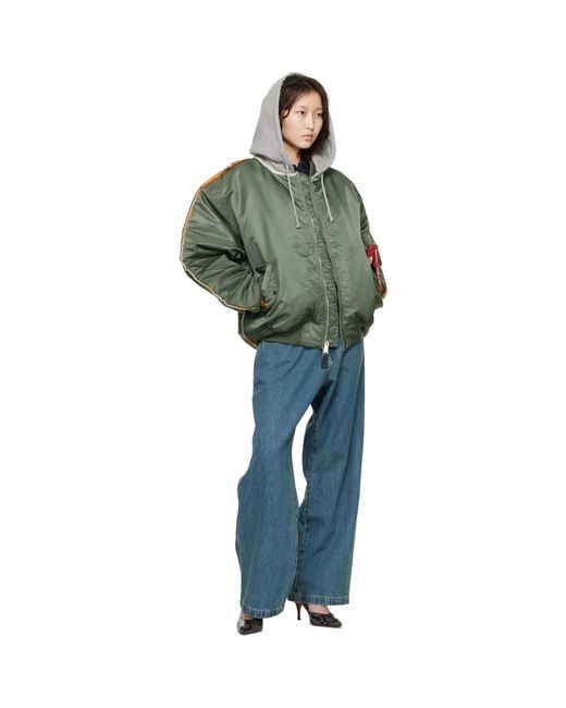 Vetements Green Khaki Alpha Industries Edition Attached Hood Bomber Jacket