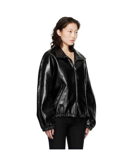 Courreges Black Vinyl Zipped Bomber Jacket