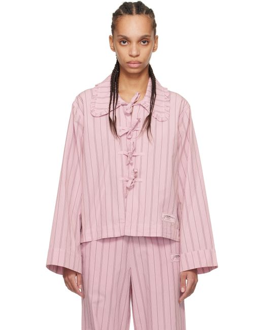 Ganni ピンク ストライプ コットン パジャマシャツ Pink