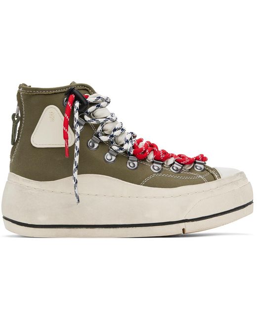 R13 Black Khaki Double Grommet Kurt Sneakers