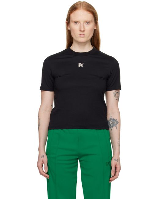 T-shirt noir à monogramme Palm Angels en coloris Green