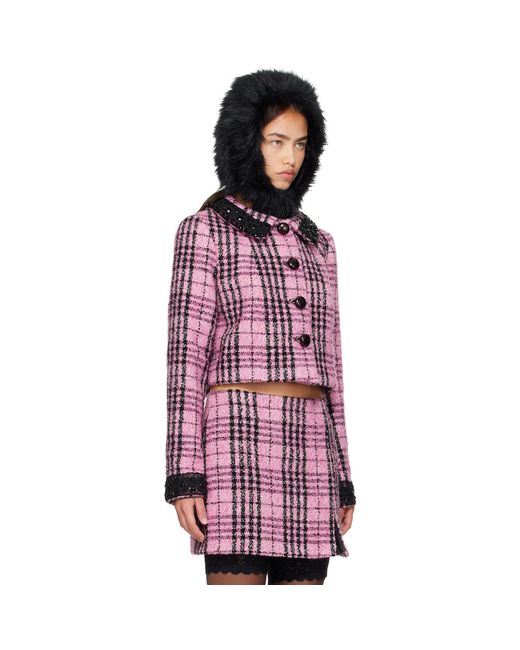 Anna Sui Red Plaid Beaded Jacket